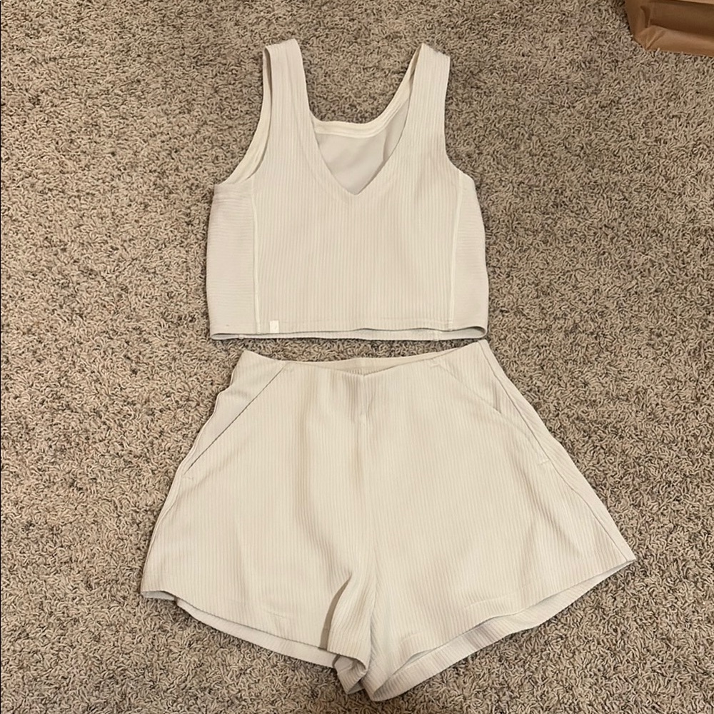 Lululemon Cream Ribbed Tank and Shorts Set